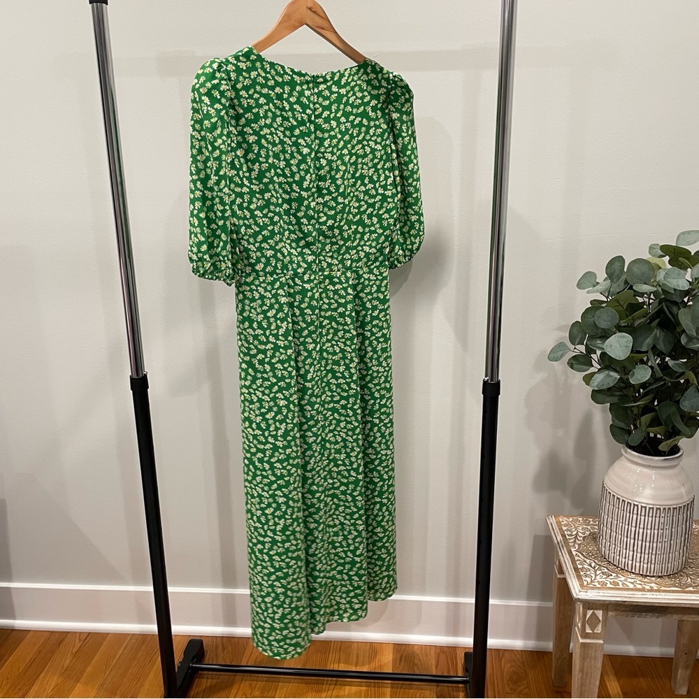 WAYF Faux Wrap Midi Short Sleeve Dress Floral Green Daisy Color: Green Size: Sm - Picture 3 of 4